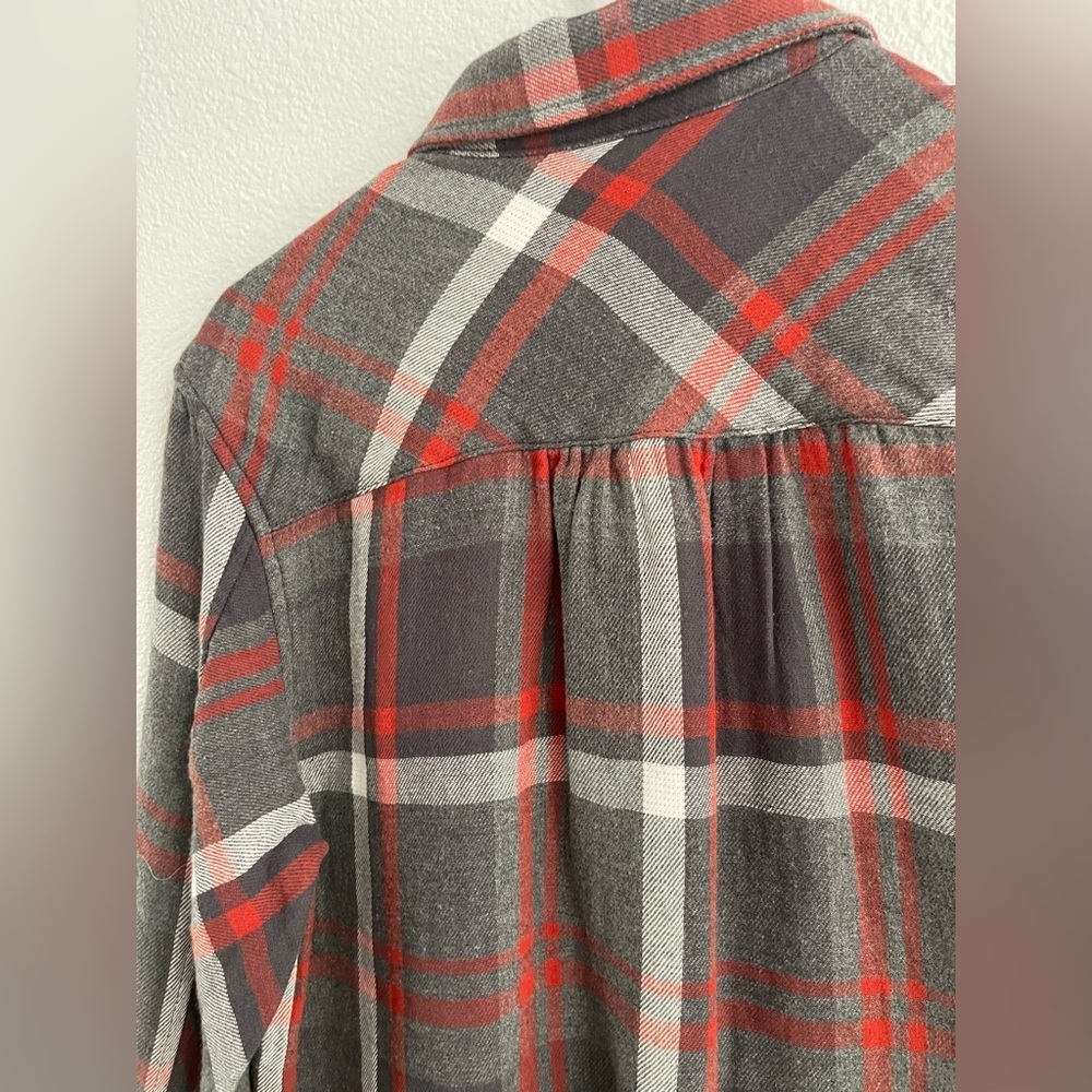 CAbi Plaid Tavern Shirt Fringe Detail Red Gray Size M - Picture 7 of 11